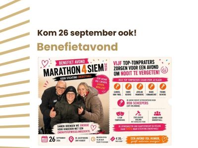 Benefietavond Marathon4Siem | 26 september in De Jachthoorn