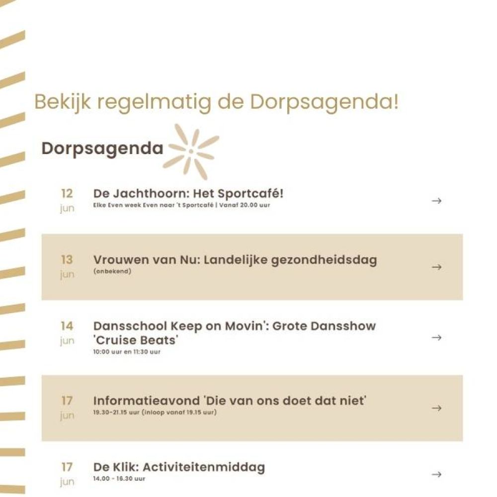 Bekijk regelmatig de Dorpsagenda