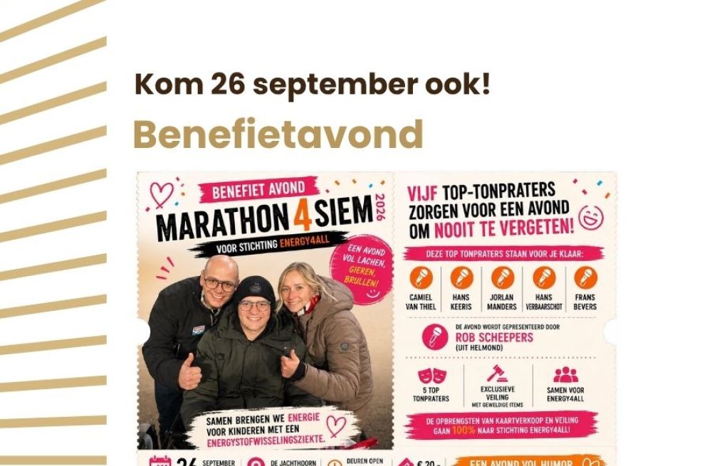 Benefietavond Marathon4Siem | 26 september in De Jachthoorn
