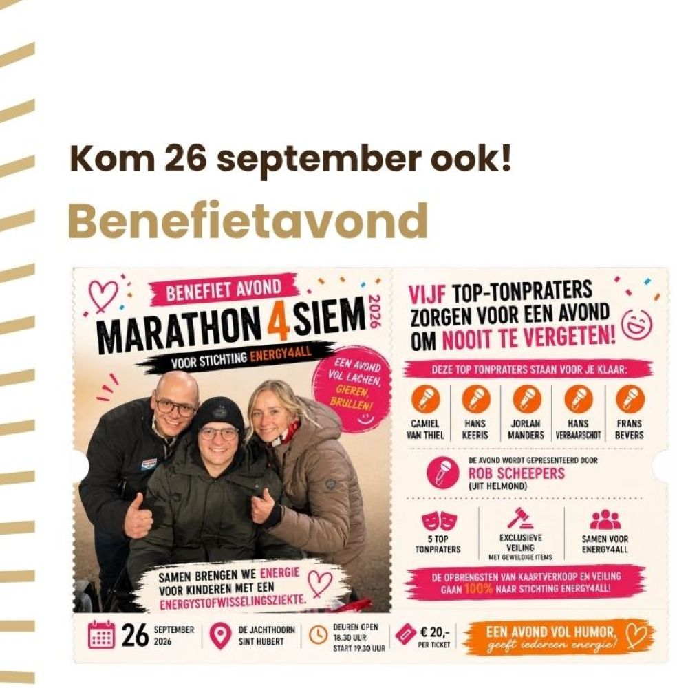 Benefietavond Marathon4Siem | 26 september in De Jachthoorn